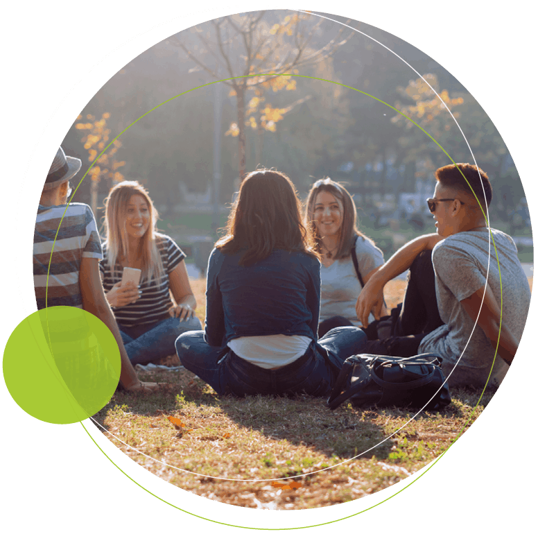 group of friends in a park)